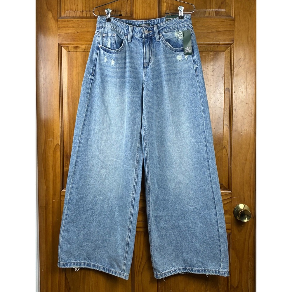 Womens Mid Rise Ultra Wide Leg Distressed Rigid Denim Jeans Sz 6/31 Wild Fable